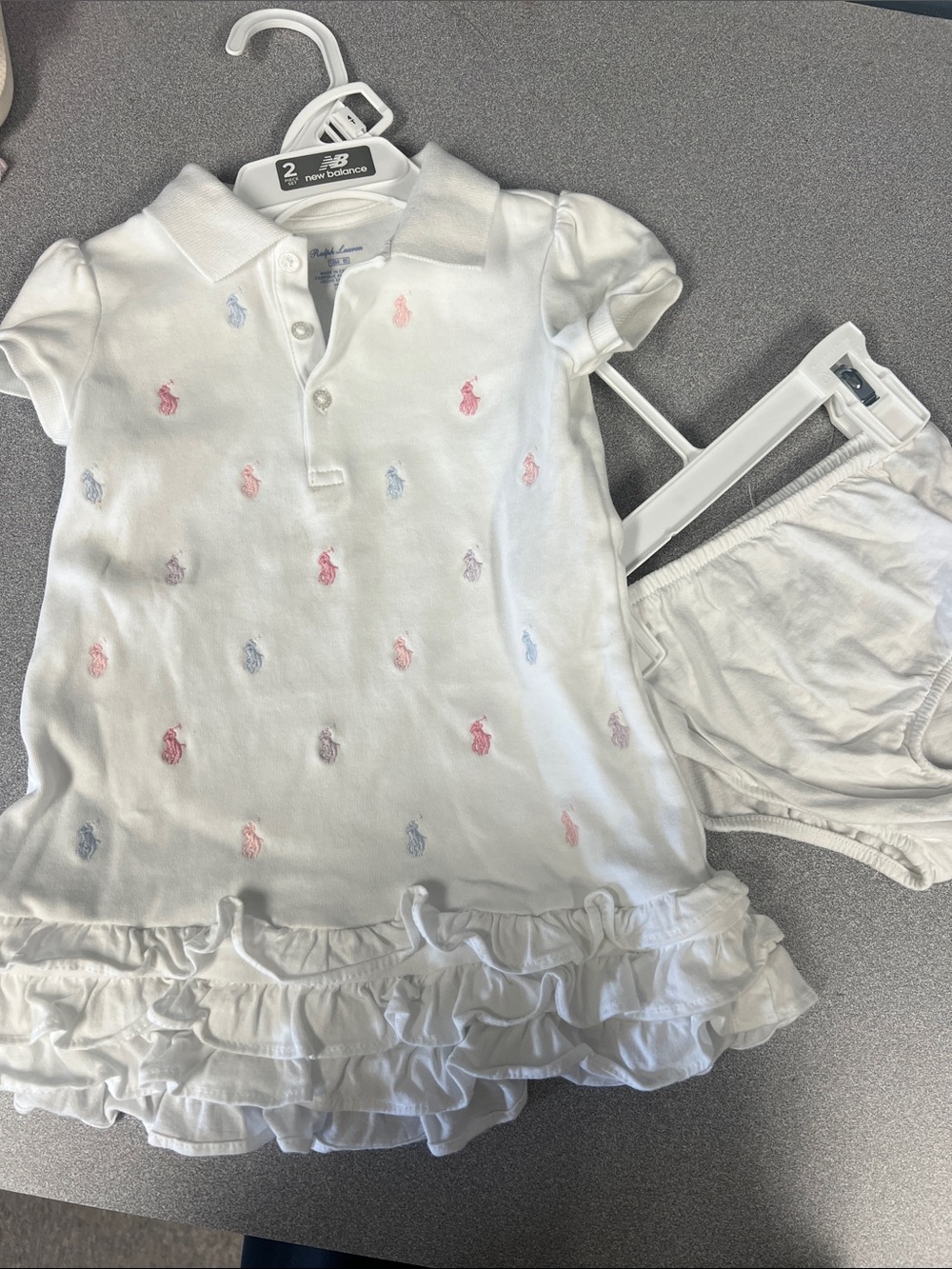 Ralph Lauren White Ruffle Polo Dress with Pastel Pony Embroidery